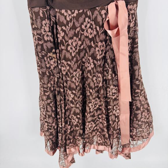 Vintage Brown Lace Overlay Handkerchief Hem Party Dress Y2K Whimsigoth Size 10 - Picture 5 of 9